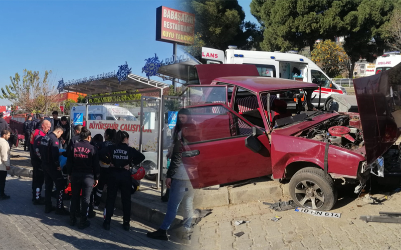 Aydın'da otomobil durağa daldı