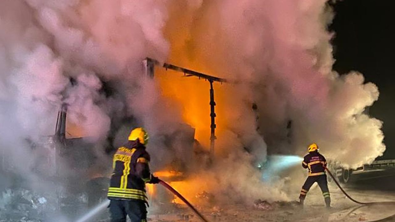 Aydın-İzmir Otoyolu'nda alev alan TIR yandı