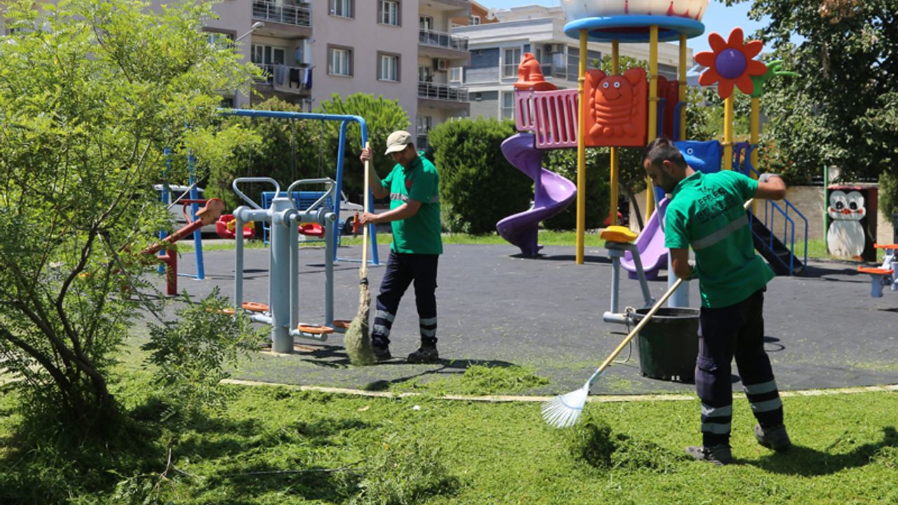 Efeler’in yeşil ekipleri parkları pırıl pırıl yapıyor