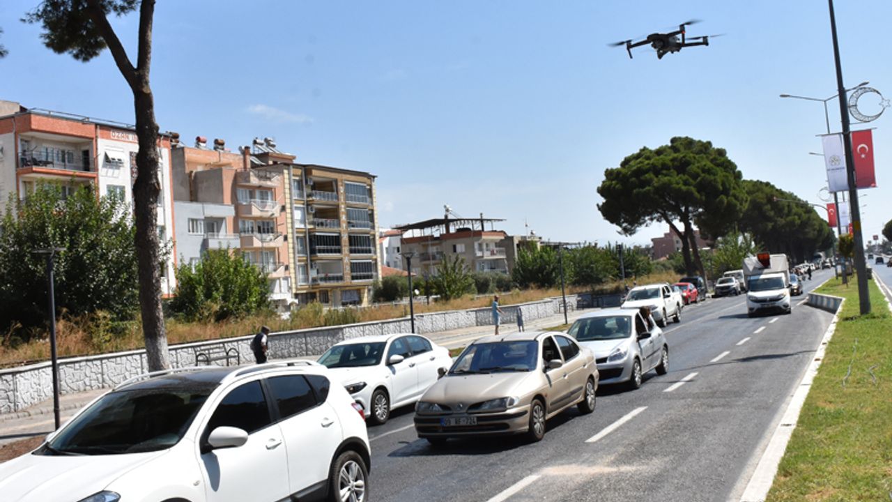 Germencik'te dronla trafik denetimi yapıldı