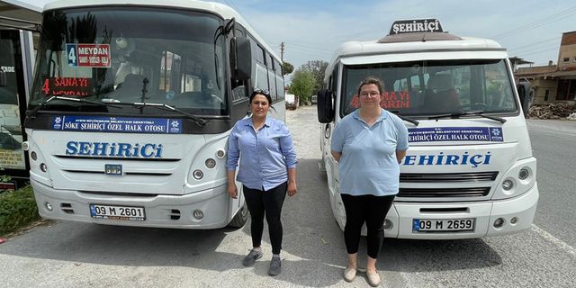 Söke'de kadın minibüs şoförleri yollara renk kattı