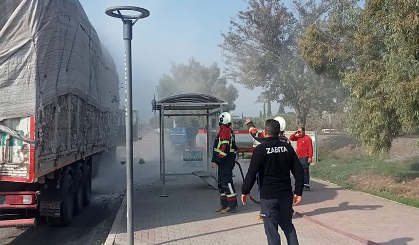 Aydın'da pamuk yüklü TIR’da yangın