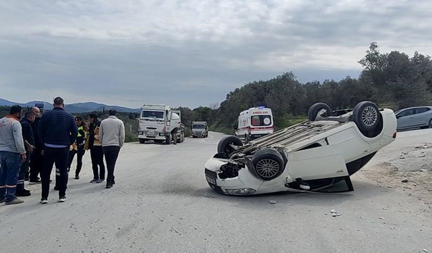 Beton mikserinden kaçan araç takla attı
