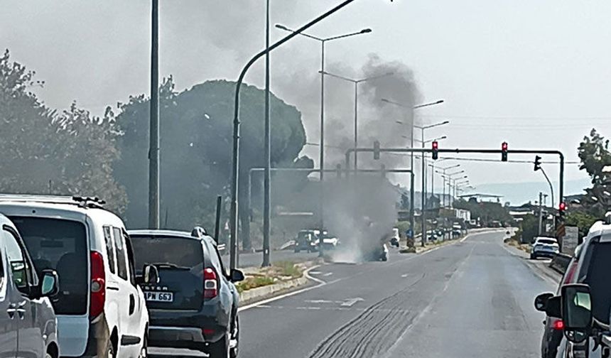Aydın'da araç alev aldı